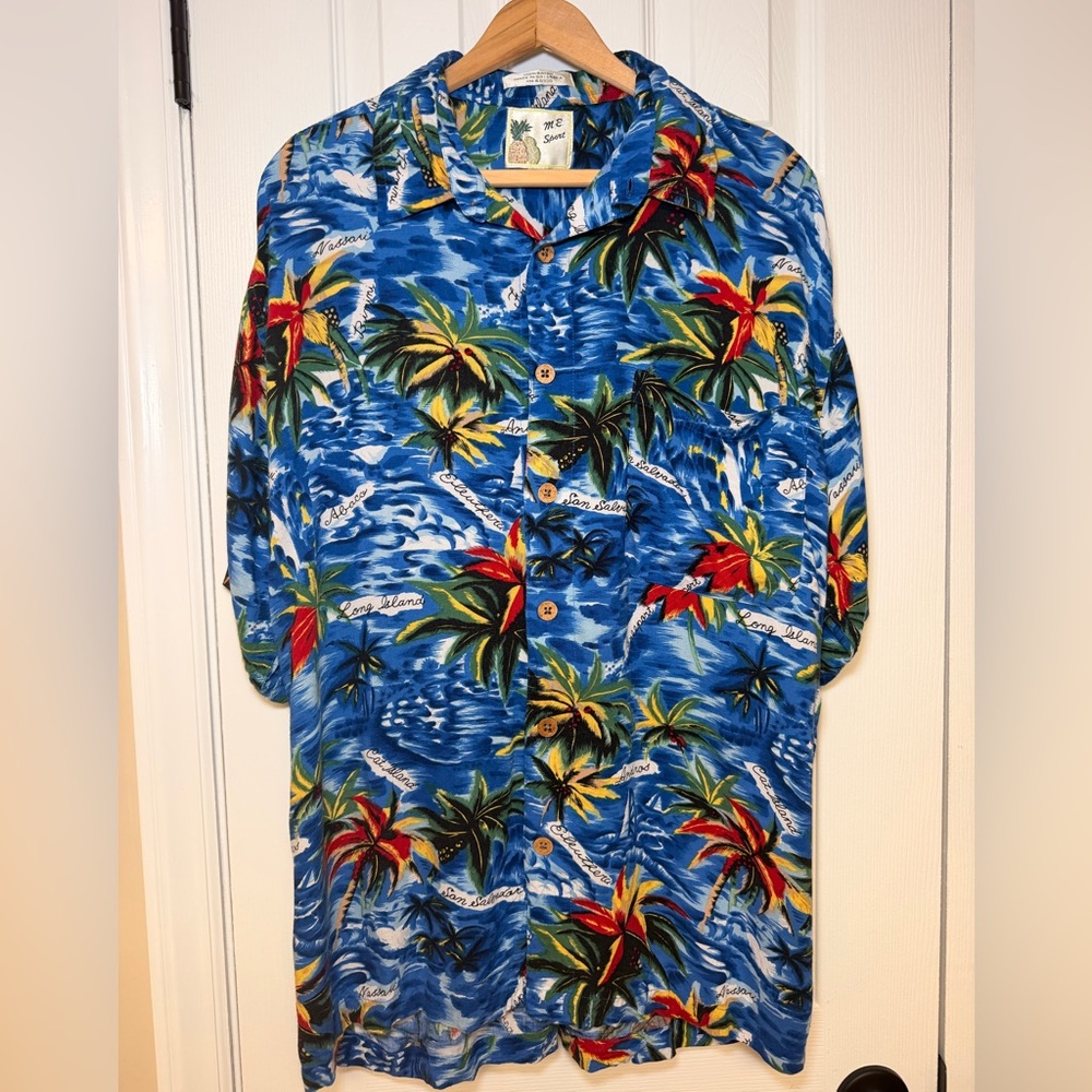 Vintage 90s M.E. Sport‎ Tropical Shirt Men’s L Rayon Bahamas Resort Wear Coconut
